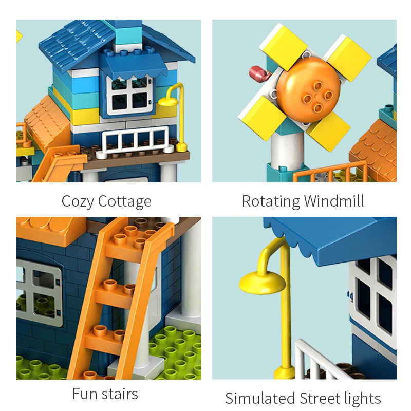 Big Size DIY City Villa Building Blocks Set Block Construction Toys Street View Village Model Children Kids