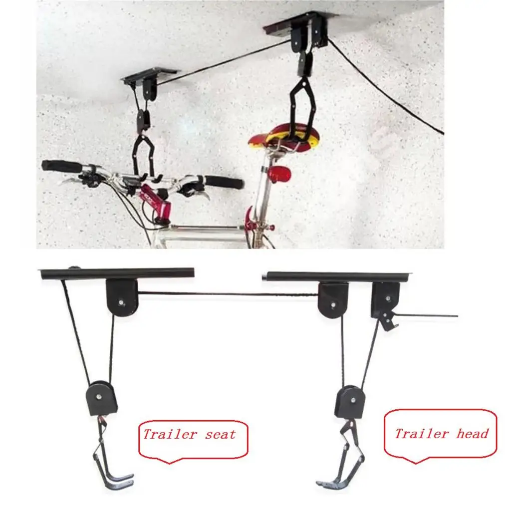 New 40kg Ceiling Mounted Bike Lift Rack Holder Garage Storage Hook Hoist Pulley System  Bike Lift Ceiling Mounted Saving Space