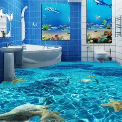 Custom 3D Floor Mural Wallpaper Seawater Starfish Bedroom Bathroom Toilets Waterproof Self-adhesive Flooring Sticker Wall Paper