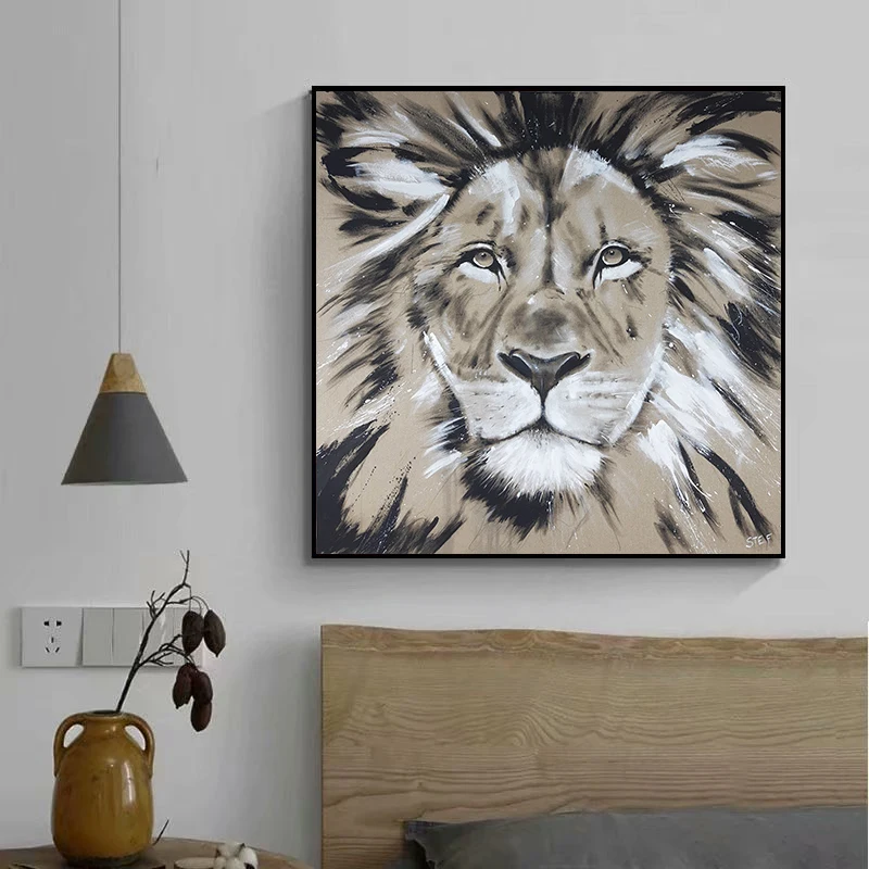 Lion head canvas printing modern wall art animals poster picture for living room square canvas painting no frame