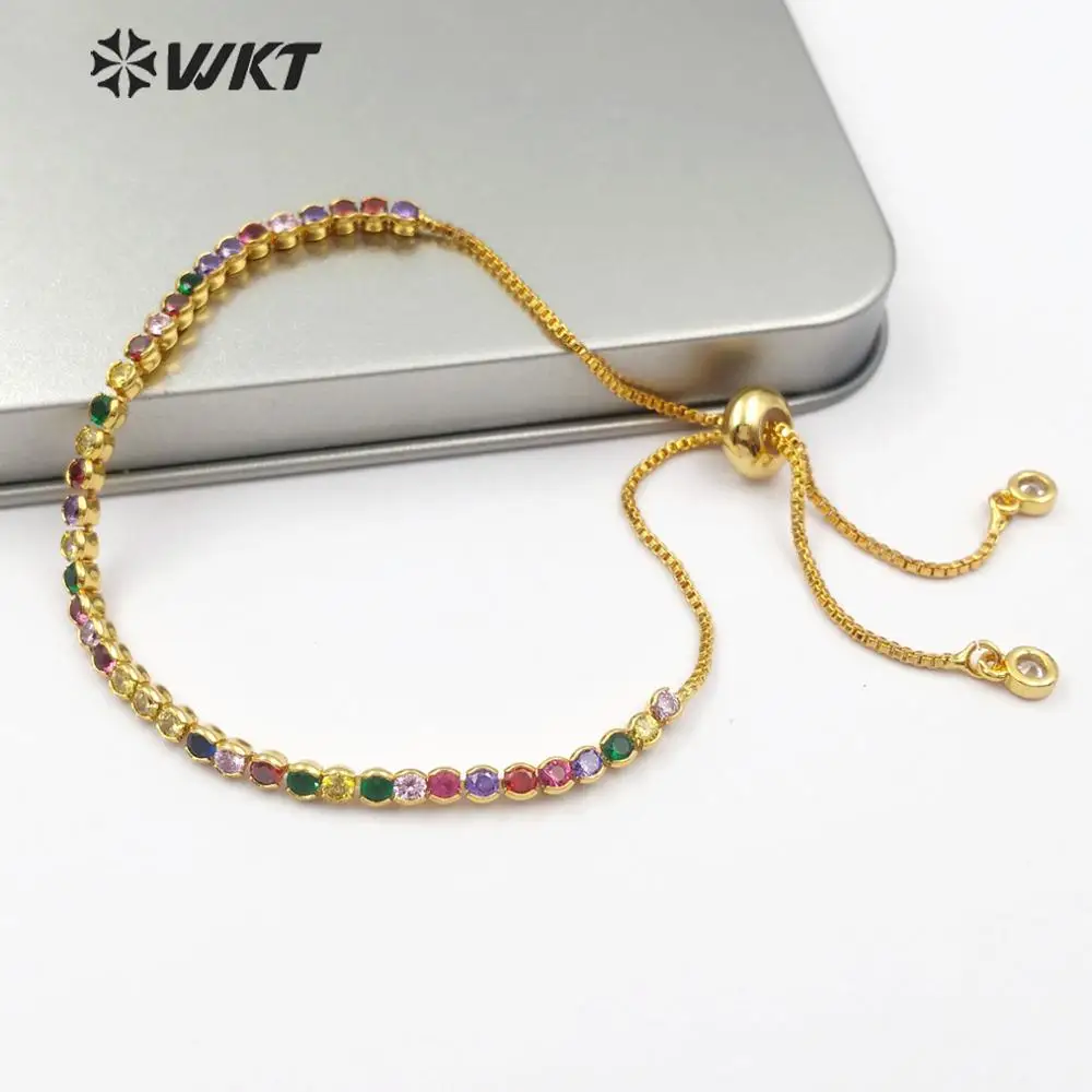 WT-MB109 Cubic Zirconia Pave Bracelet Rose Gold Can Be Adjustable Colorful Stone Chain Jewelry For Women Daily