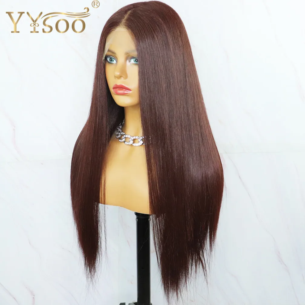 YYsoo #33 Color Long Futura Silky Straight Japan Heat Resistant Fiber Glueless T Part Wig Synthetic Lace Front Wigs for Women