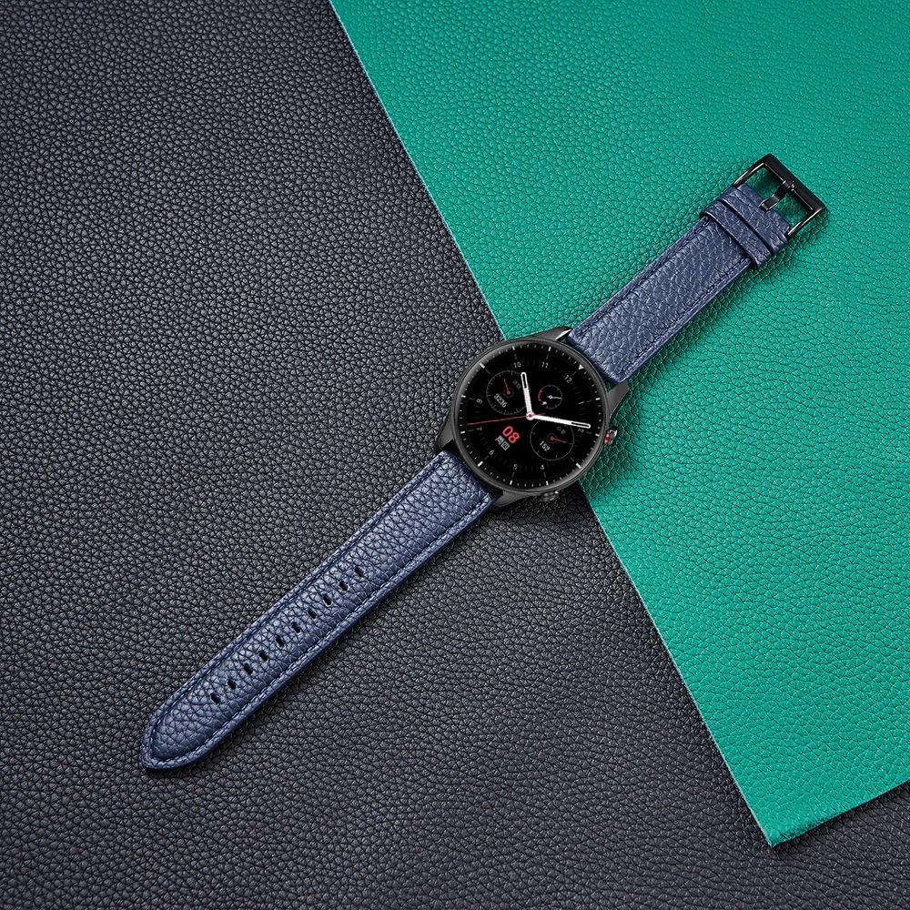 Lychee-pulseira de couro para relógio, modelo para huami amazfit gtr 2e, acessório com faixas de couro