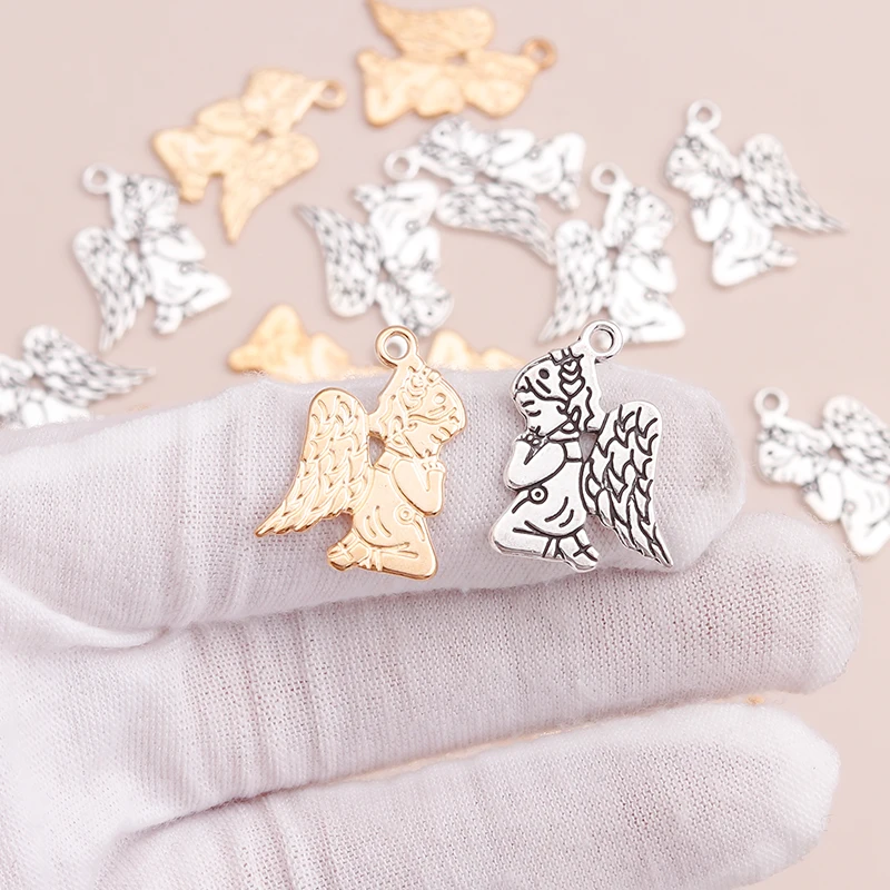 Leslie 20pcs 25x17mm Metal Alloy Wings Cupid Angel Pendants Charms for DIY Bracelets Necklaces Handmade Finding