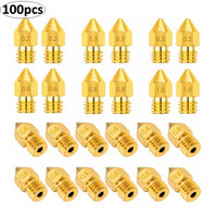 Aokin 100pcs Mk8 Brass 3D Printer Nozzle 0.2/0.3/0.4/0.5/0.6/0.8/1.0MM 1.75mm Copper Threaded Extruder Mk8 3D Printer Parts
