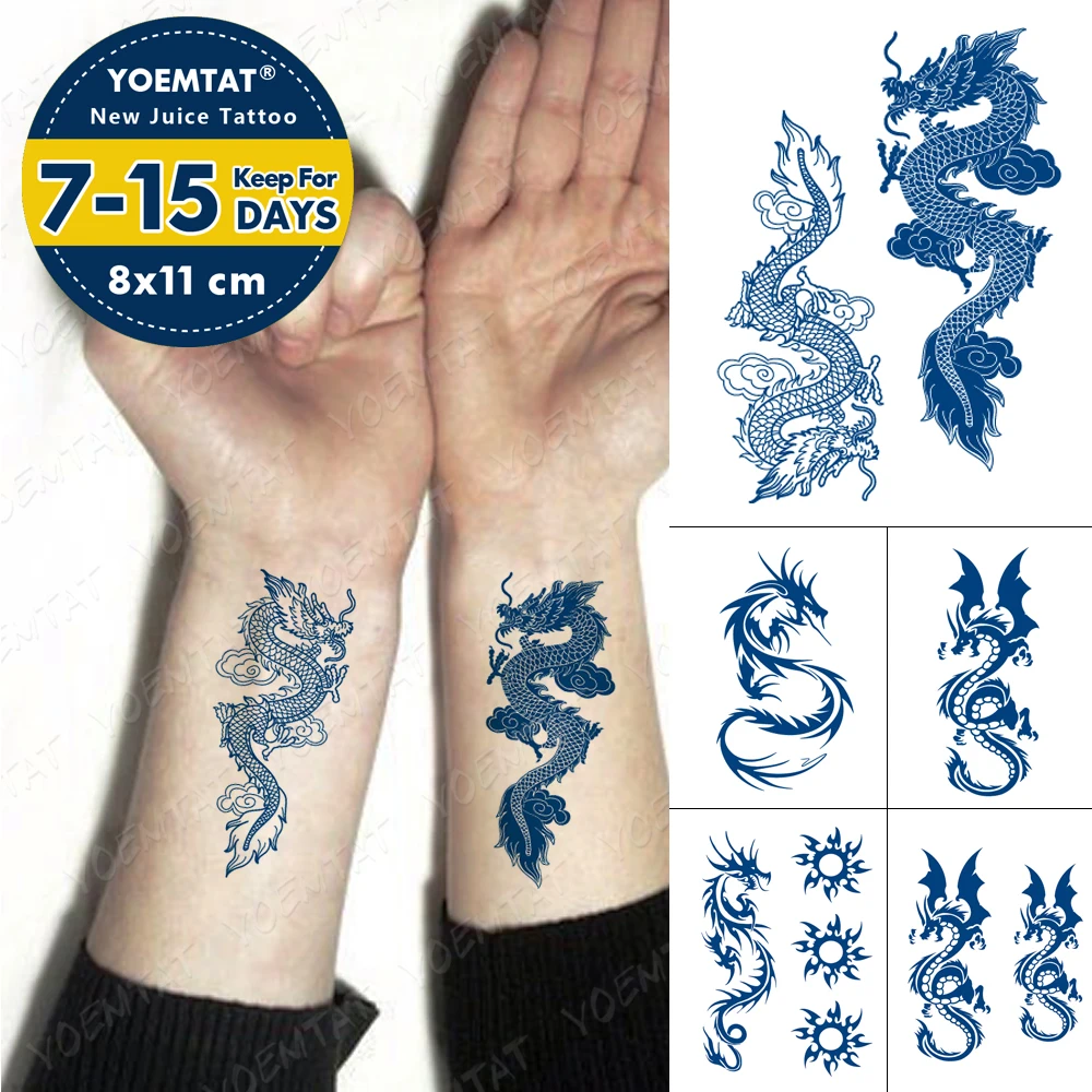 

Juice Lasting Waterproof Temporary Tattoo Sticker Dragon Totem Cloud Flash Tattoos Male Arm Thigh Body Art Fake Tatto Female