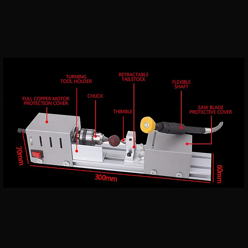 Torno em miniatura torneamento moagem de corte redondo carpintaria pequeno torno diy mini ferramentas suporte do grânulo