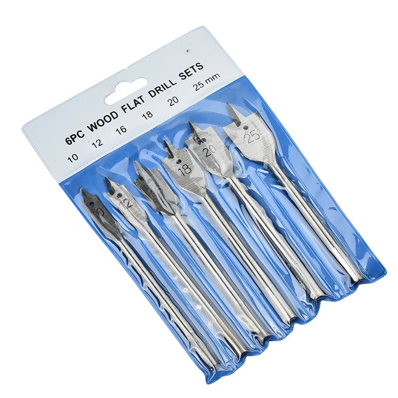 UCHEER 6pcs/set flat drill bits 3-point woodworking opener with hexagonal handle wood working tools 10-25mm