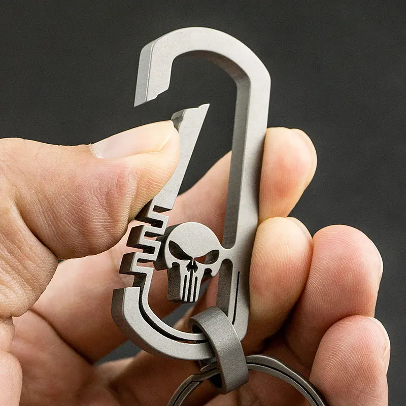 Titanium Alloy Outdoor EDC Skull Buckle Carabiner Keychain Hook Multi-functional Traveller Key Ring Clip