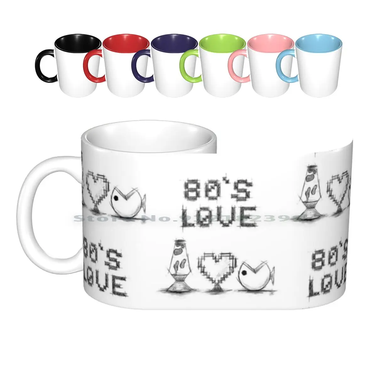 80’s Pixel Love Ceramic Mugs Coffee Cups Milk Tea Mug 80 S Retro Pixel Pixelated Art Sketch Lava Lamp Heart Games Arcade Old