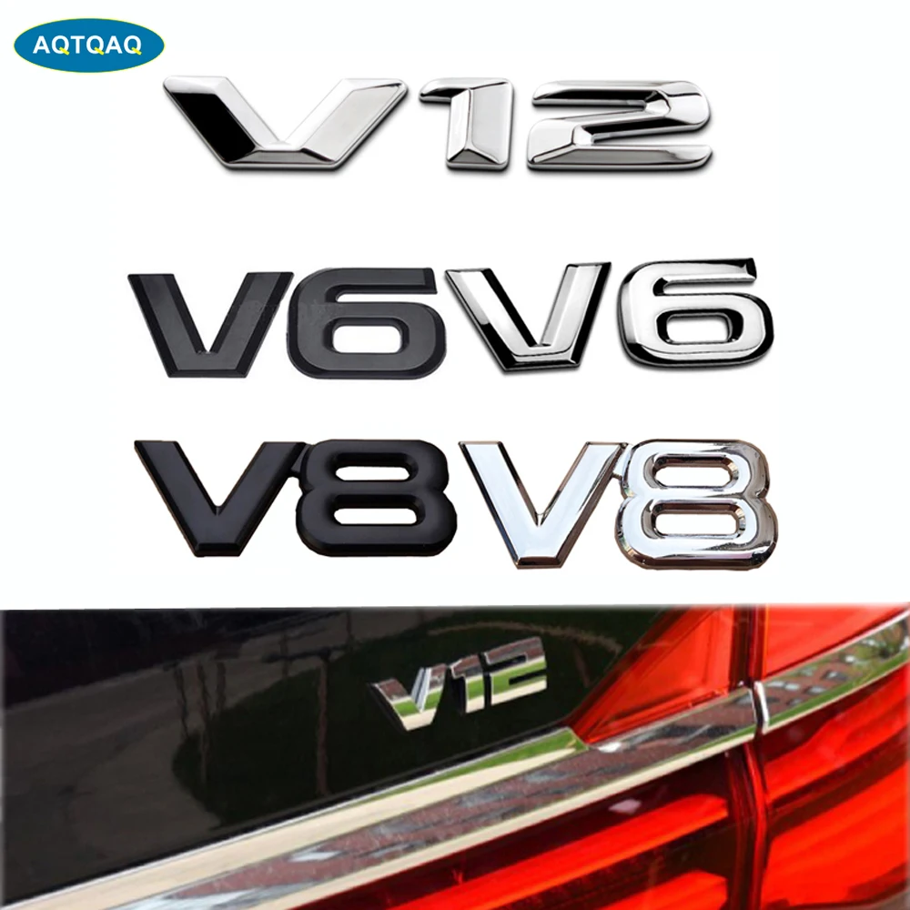 1Pcs 3D Metal V12 V8 V6 Car Side Fender Rear Trunk Emblem Badge Sticker