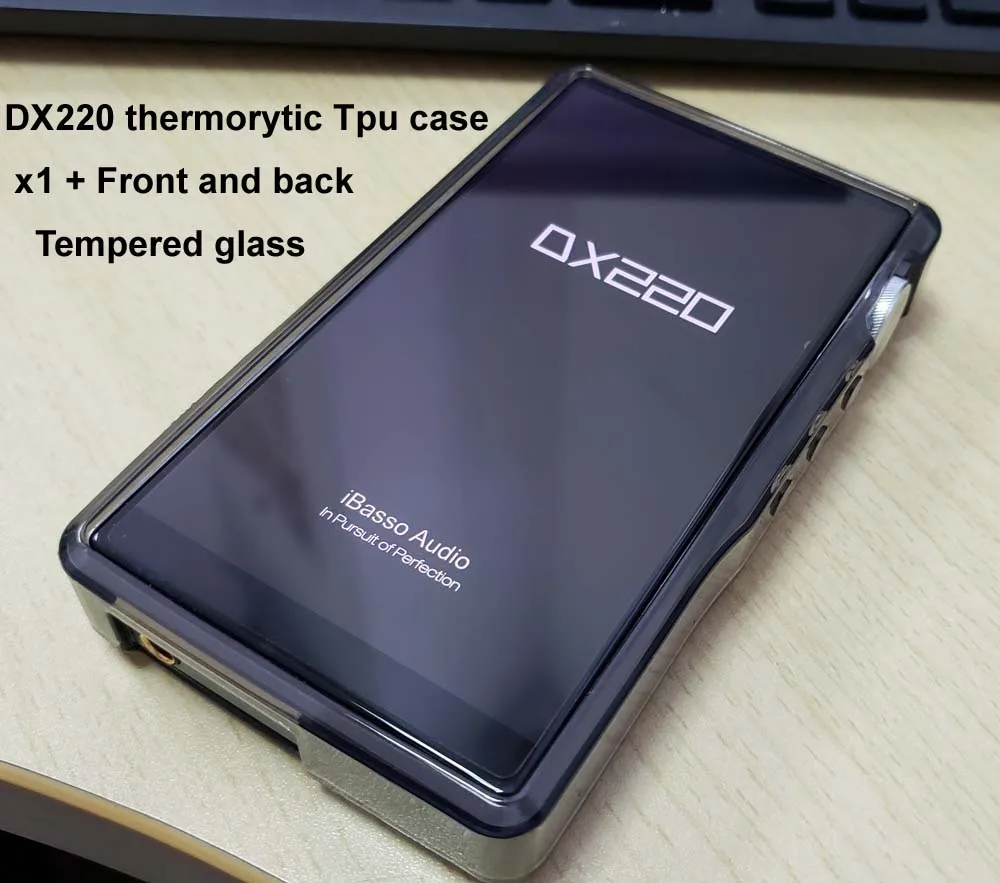Per custodia in Tpu trasparente iBasso DX220 con protezione dello schermo anteriore in vetro temperato e protezione dello schermo posteriore in vetro temperato per DX220