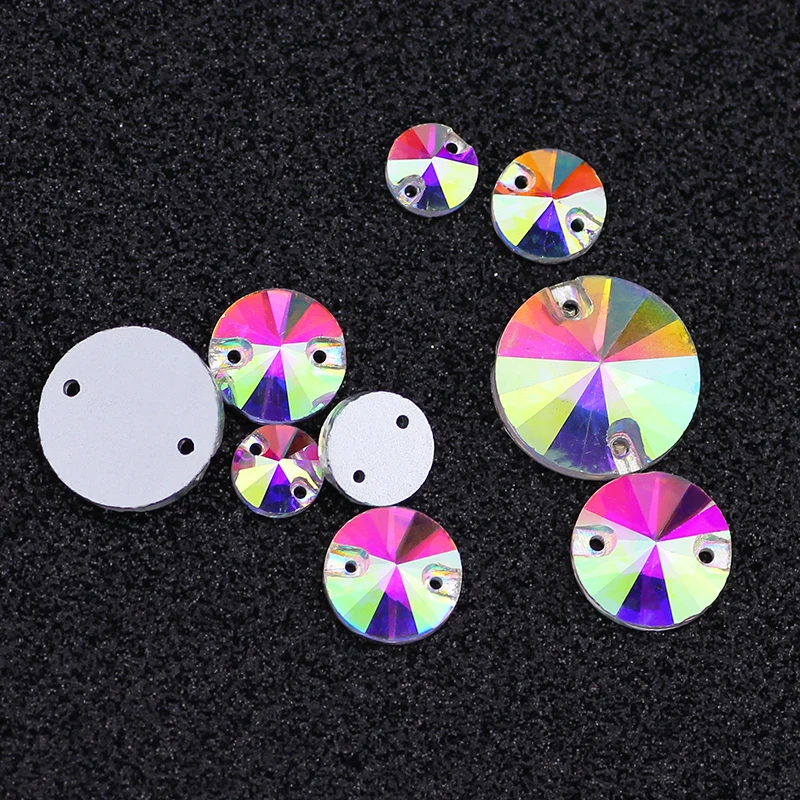 All Size 3200 Sew on Rhinestone Crystal AB Round flatback Rhinestones Rivoli glass sew-on stones for wedding dress clothing