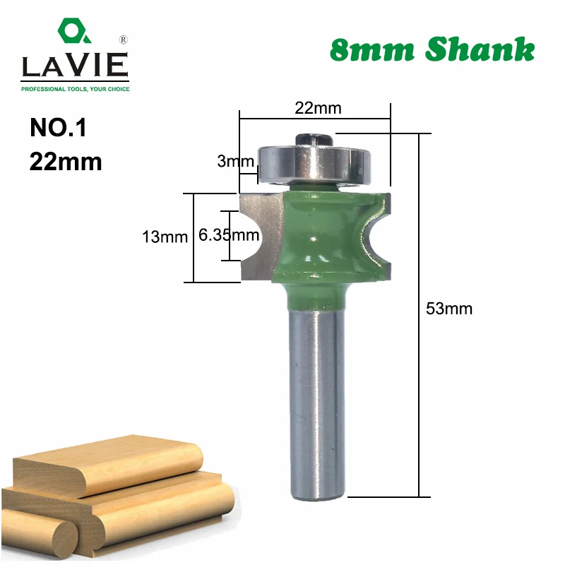 LA VIE 1 PC 8mm Shank Bullnose Half Round Bit Endmill Router Bits Wood 2 Flute Bearing Woodworking Tool Milling Cutter MC02047