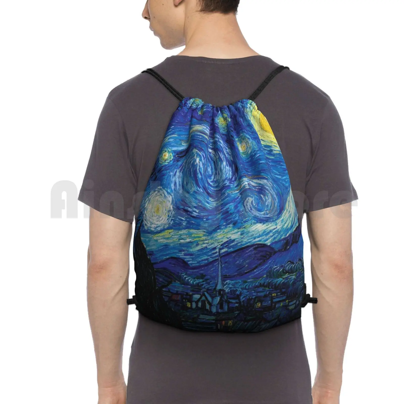 Vincent Van Gogh-Starry Night Backpack Drawstring Bags Gym Bag Waterproof Starry Night Van Gogh Night Stars Starry Sky