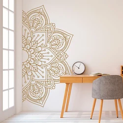Flower Wall Sticker Half Mandala Waterproof Door Window Vinyl Decal Yoga Meditation Room Bedroom Interior Decor Wallpaper E717