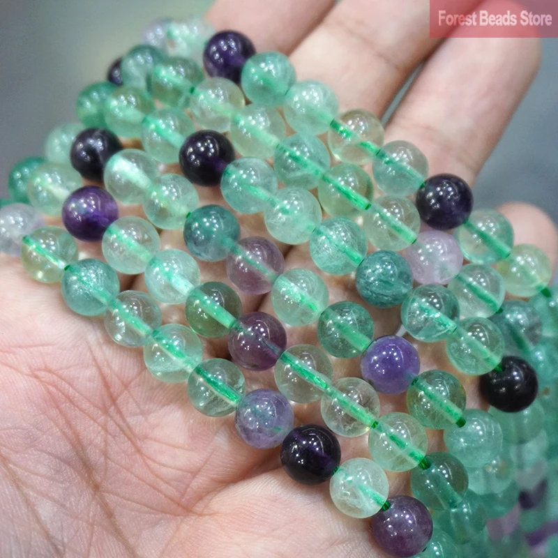 Natural Stone Beads Fluorite Stone Loose Spacer Smooth Beads For Jewelry Making 4/6/8/10/12mm DIY Handmade Bracelets 15''Strand