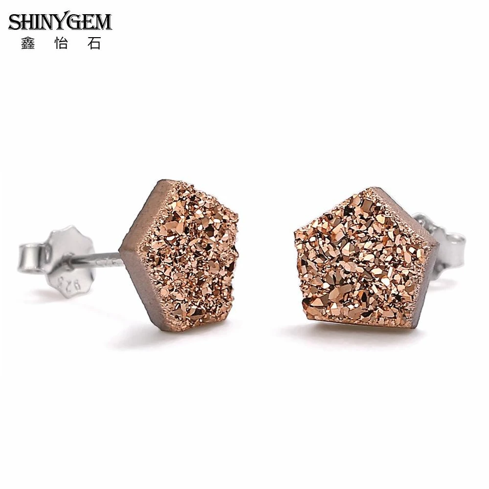 

shinygem 07 09mm irregular small natural sparkly crystal druzy stud earring real silver needle opal stone earrings for women