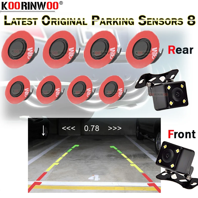 Koorinwoo Visible System Car Parking Sensor Kit With 8 Sensors Front Reversing Camera Security Alert Buzzer System Park Assist