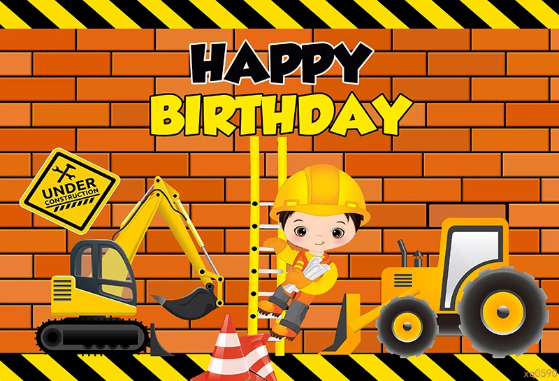 Tema de construção festa de aniversário foto pano de fundo escavadeira caminhão basculante fundo de aniversário bolo mesa menino decoração de aniversário banner