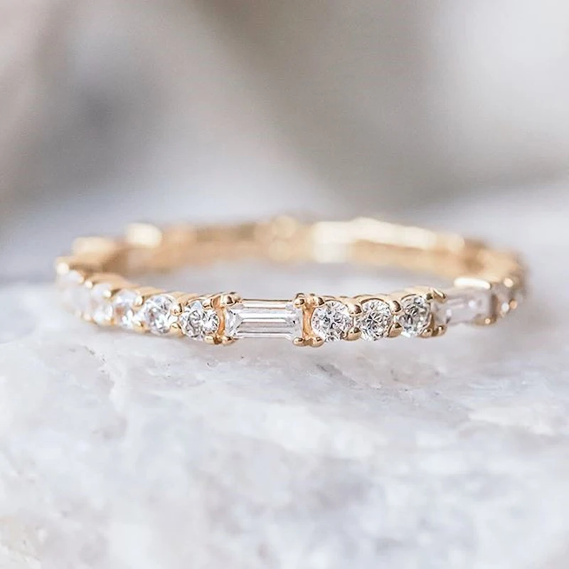 Huitan Fashion Women-Midi-Rings Geometric Cubic Zirconia Design Versatile Stylish Female Rings Simple Accessories Trendy Jewelry