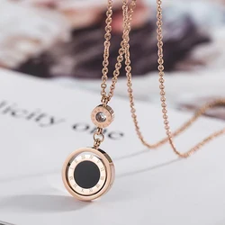 2021 Stainless Steel Double Circle Roman Numeral Necklace For Women Turnable Black White Shell Pendent Necklace Jewelry Party