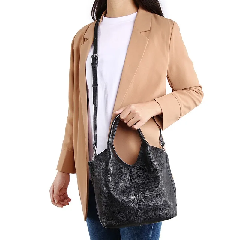 Genuine Leather Women Bucket Bag Brand Designer Real Leather Women Shoulder Bag Casual female Crossbody Bag Small Lady Handbag