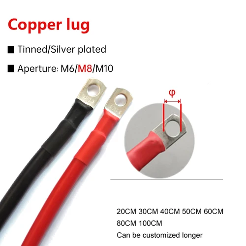 Imagen 2 del producto Cable de conexión de batería de 8/6/4/2AWG, Cable de silicona súper suave con terminal SC para inversor de coche, UPS, serie de baterías y conexión paralela