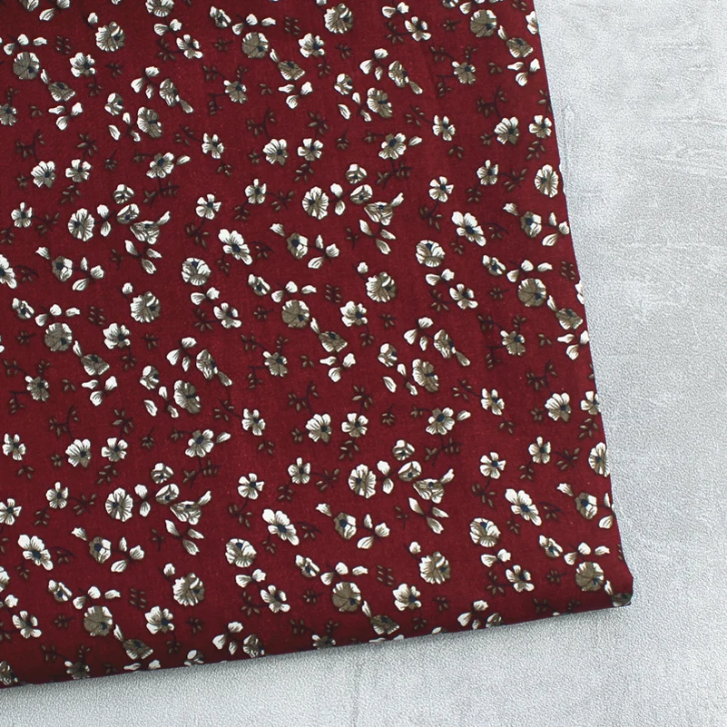 Navy Dark Red Thin 100% Cotton Poplin Printed Fabric For Sewing Dress Clothes Shirt DIY By Half Meter