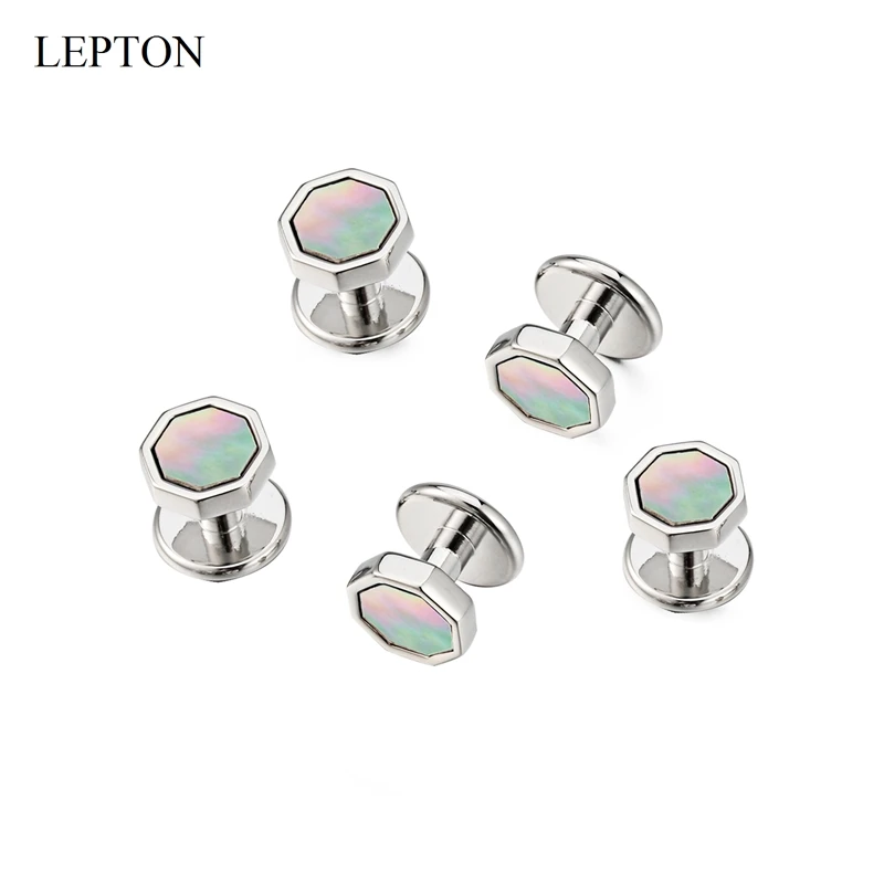 Low-key Luxury Mother of Pearl Cufflinks tuxedo studs Sets Lepton Shell Cufflink Collar Studs Cuff links Best Men Gift Set