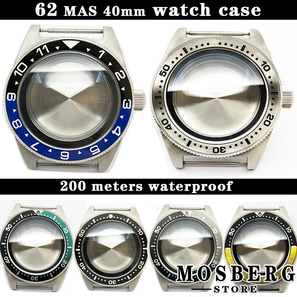 62MAS 40mm Watch Case Domed Sapphire Glass With Bezel Solid 316L Stainless Steel 100 Meters Waterproof For NH35 NH36 Movement