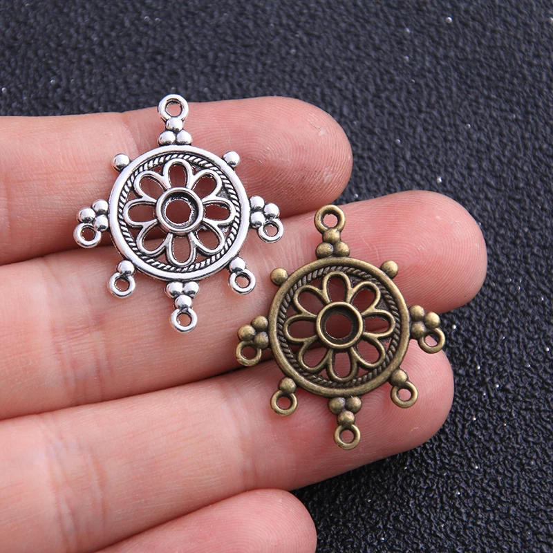 10pcs 24*49mm New Product Two Color Zinc Alloy Round Flower Porous Connectors Jewelry Making DIY Handmade Craft