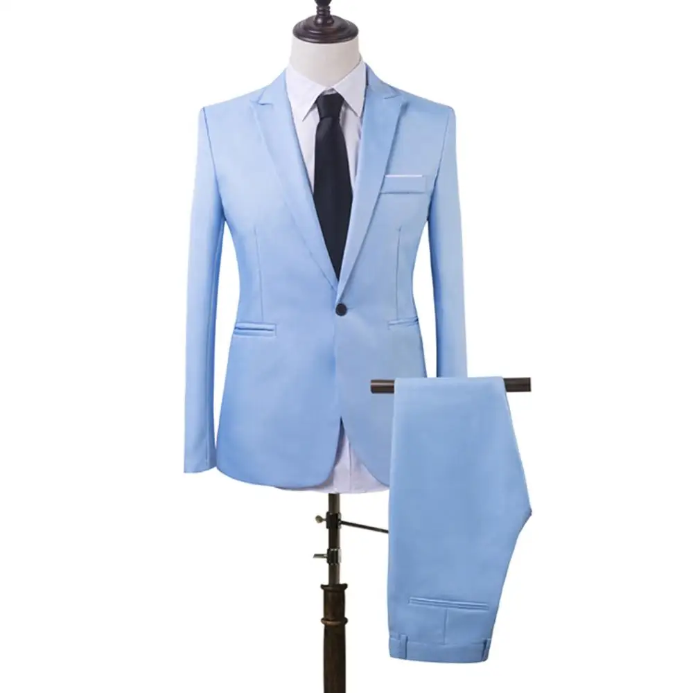 Men Slim Fit Business Leisure One Button Formal Two-Piece Suit for Groom Wedding