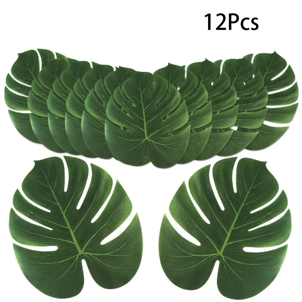 12pcs Tropical Palm Leaves Artifici Leaf Decor Wedding Decoration Green Jungle Plant Leaf Hawaiian Luau Home Party Decoration