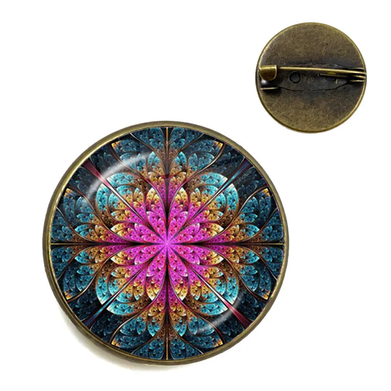 دلاية فنية على شكل ماندالا دلاية يوجا رمز Om زن البوذية على شكل قبة زجاجية دبابيس للنساء والرجال مجوهرات #5