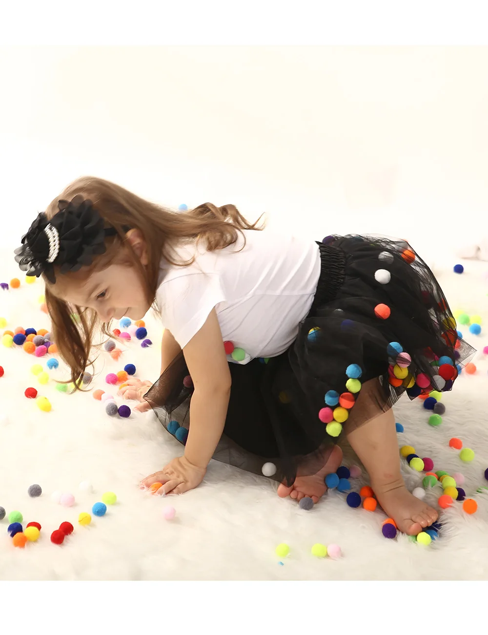 Baby Girls Tutu Skirts Kids Elastic Waist Pettiskirt Girl Princess Tulle Skirt Colorful Pompom Skirts Children Clothing