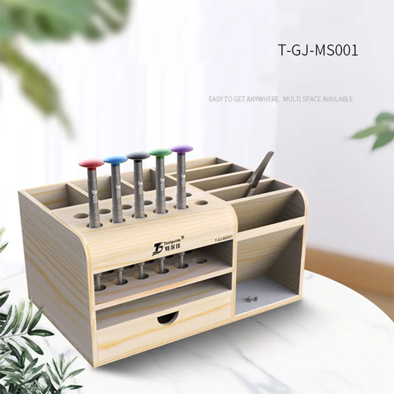 Mutifunctional di Legno Scatola di Immagazzinaggio Del Desktop di Riparazione Del Telefono Cacciavite Pinzetta Parti Del Telefono Del Supporto Dell'organizzatore