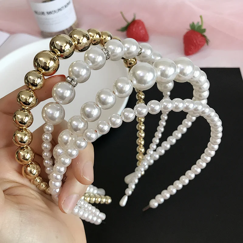 New Korean Big Pearl Headband For Women Girls Vintage Bead Hair Hoops Headband Wedding Elegant Hair Accessories Fashion Jewelry