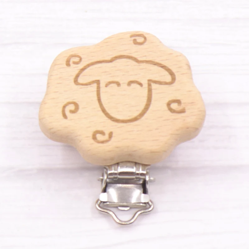 10pcs New style sheep Wooden Beech Pacifier Clips Baby Infants Soother Teether Clasp Holder DIY Dummy Nipple Chain Accessories