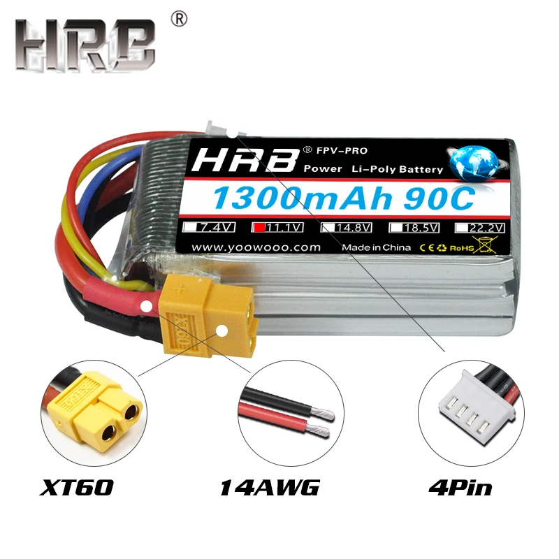 1/2/4 Pack HRB 3S 11.1V 1300mah Lipo Battery 90C 70*35*25mm For RC Product Like RC Quadcopter, Helicopter, Boat, Car, Airplane