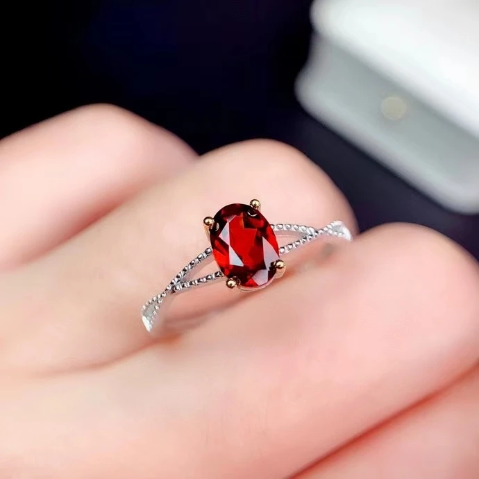 

KJJEAXCMY fine jewelry 925 sterling silver inlaid Natural Support test of Mozambican garnet new girls' simple oval gem ring