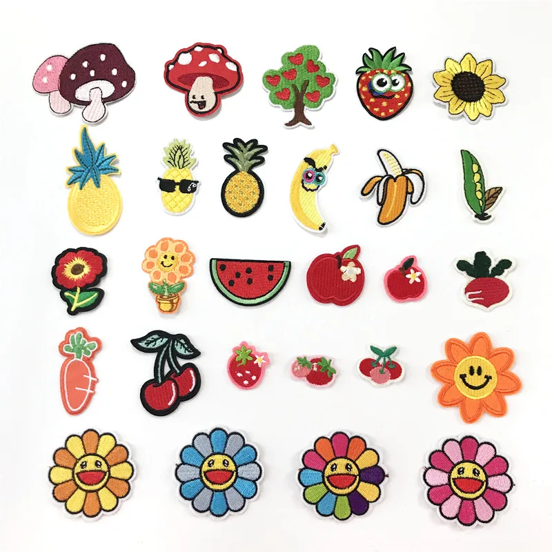 

cute lovely fruits flowers vegetables patches Embroidered Stickers Iron on for Jacket Jeans Decoration children's bag hat patch