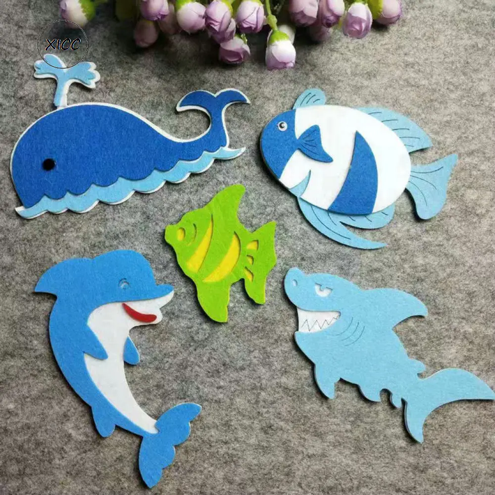 XICC Blue Whale Fish Handmade DIY filc na tkaninie na ścianę naklejki delfin Shark Handwork dekoracje włókniny dzieci edukacja filcowe podkładki