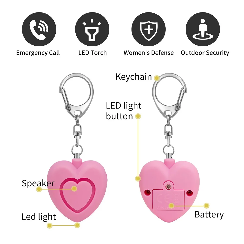 Girl Women Security AlarmsPortable Emergency Self-Defense 130 DB Decibels With LED Light Safety Key Chain Pedant Anti-wolf