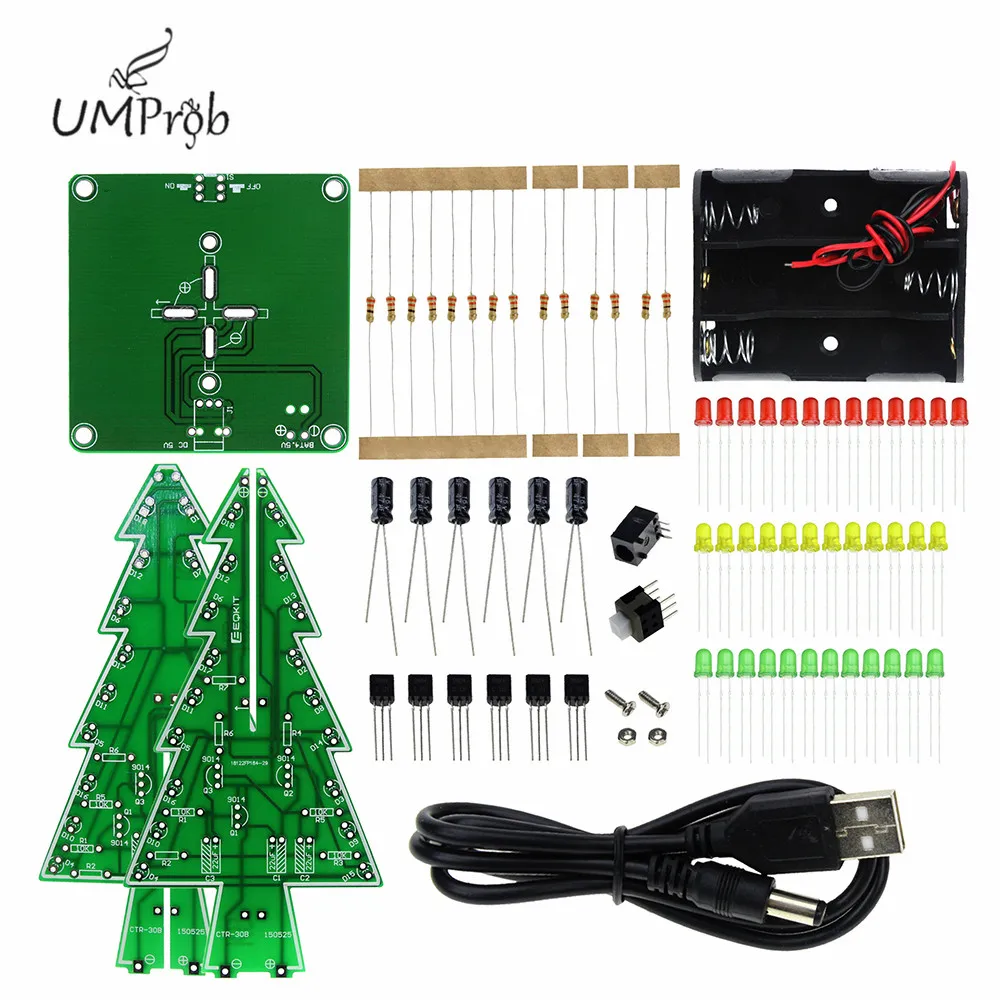 Three-Dimensional 3D Christmas Tree LED DIY Kit Red/Green/Yellow RGB LED Flash Circuit Kit Electronic Fun Suite