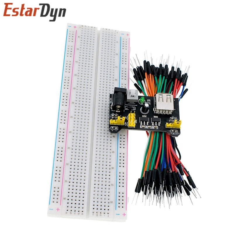 3.3V/5V MB102 Breadboard power module+MB-102 830 points Solderless Prototype Bread board kit +65 Flexible jumper wires