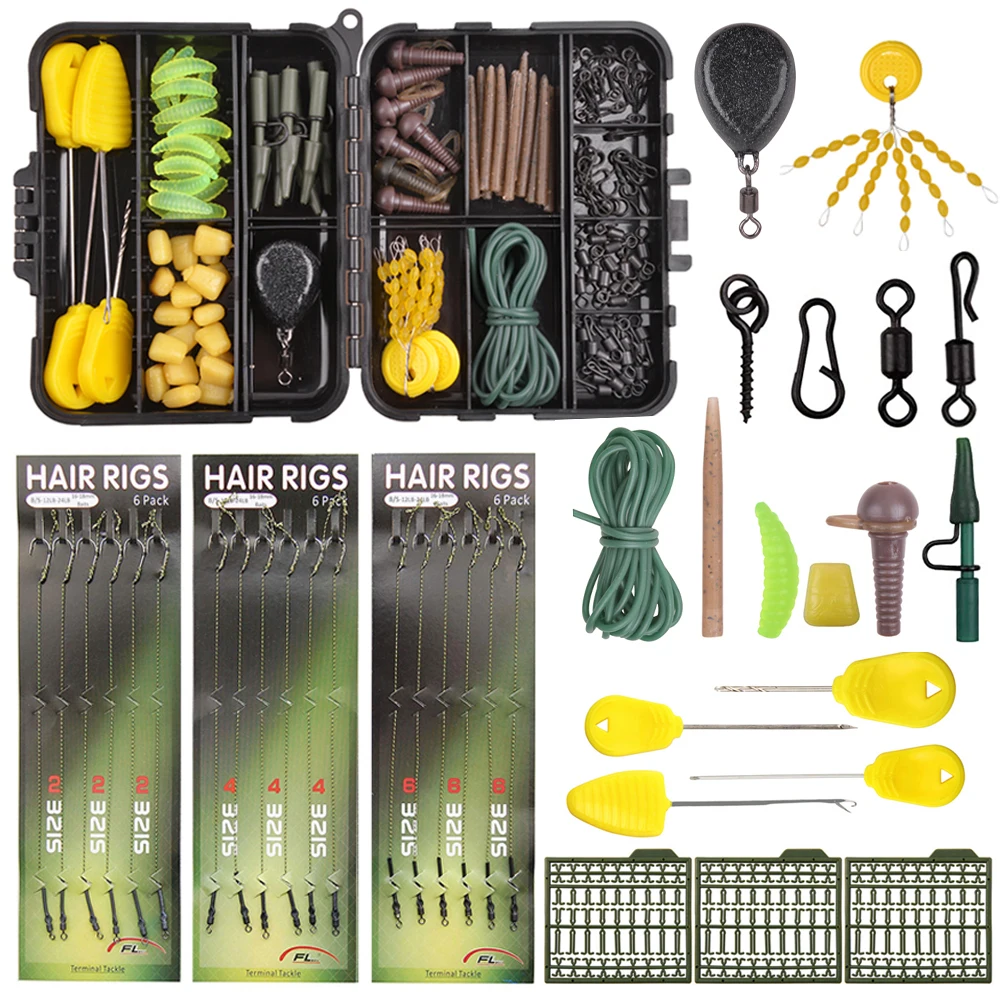 223Pcs Carp Fishing Rig tackle Anti Tangle Sleeve Lead clips Carp rigs making Baiting Needles for carp Accessories