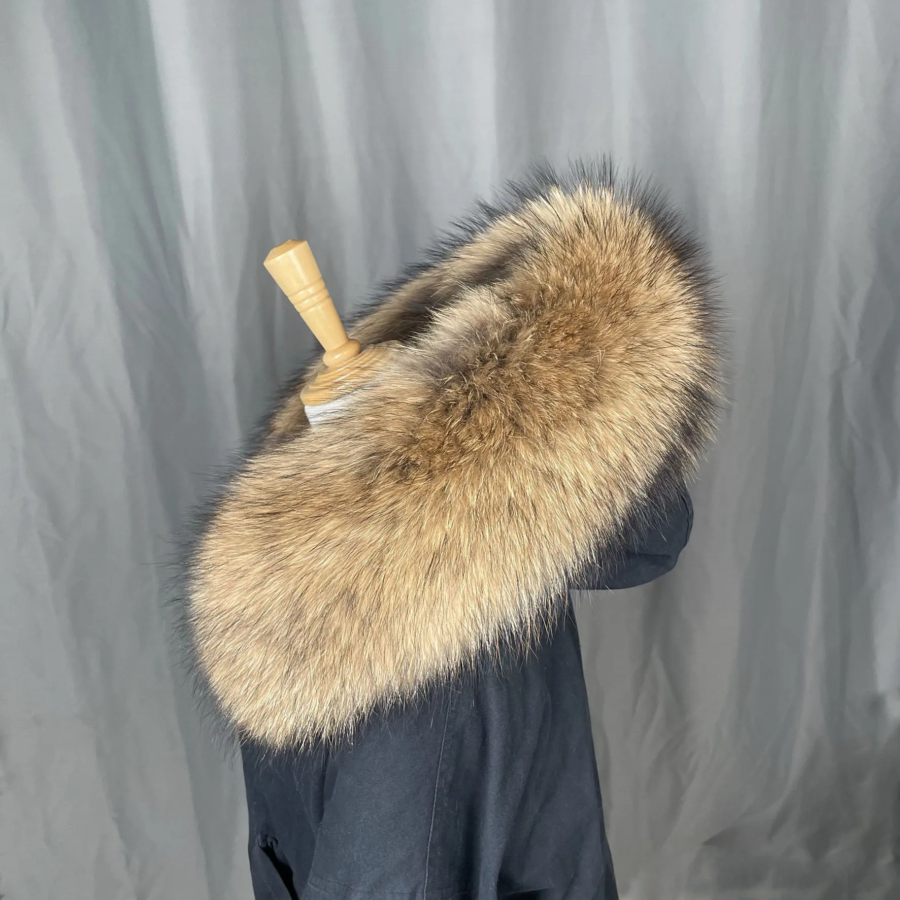 100%Real Raccoon Fur Collar Womens Natural Fur Gray Collar Real Fur Shawl Raccoon collar Fur Scraves  Detachable collar