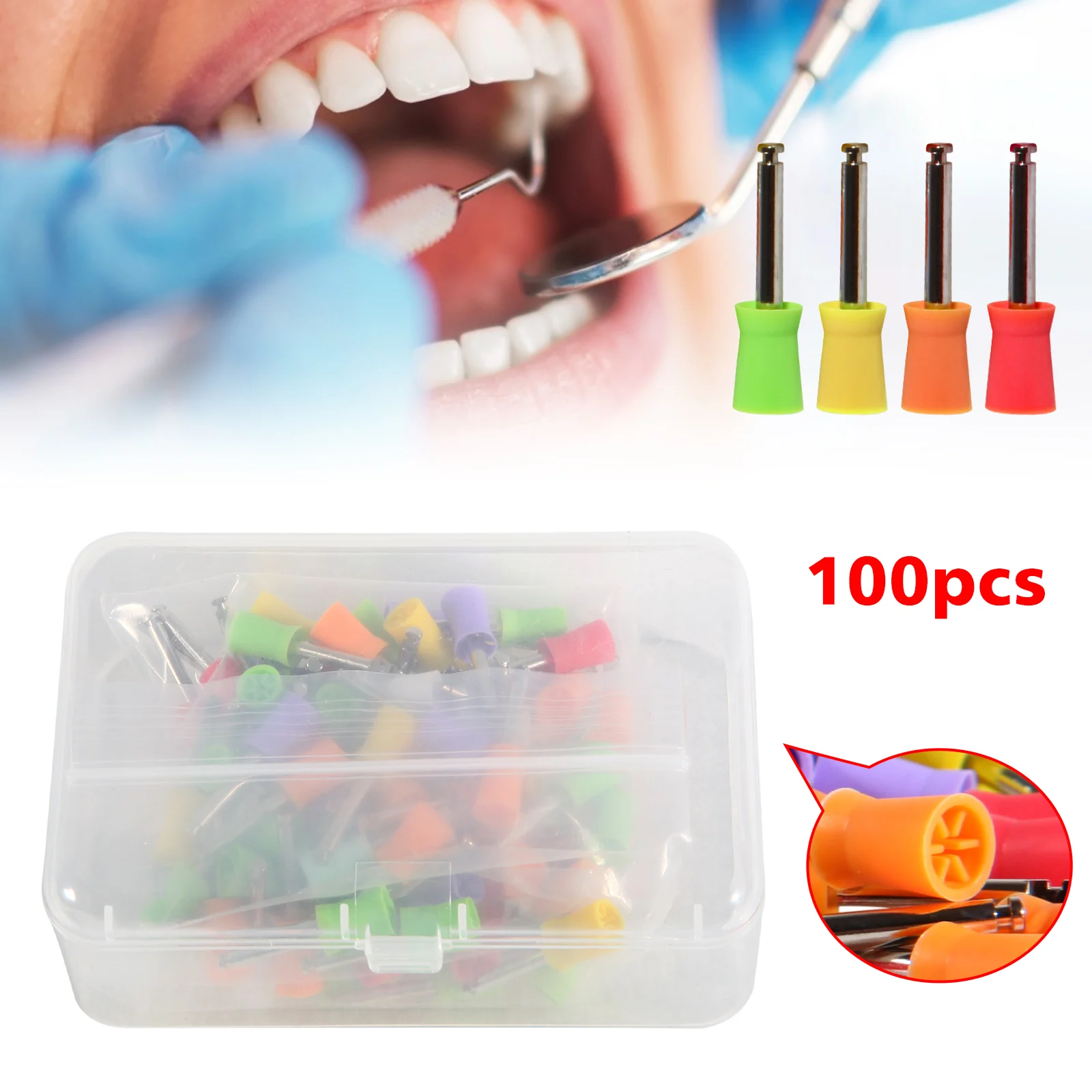 

100pcs Dental Equipment Polishing Cups 3Colors Mixed Prophy Teeth Polisher Rubber Material Fit Latch type contra angle handpiece