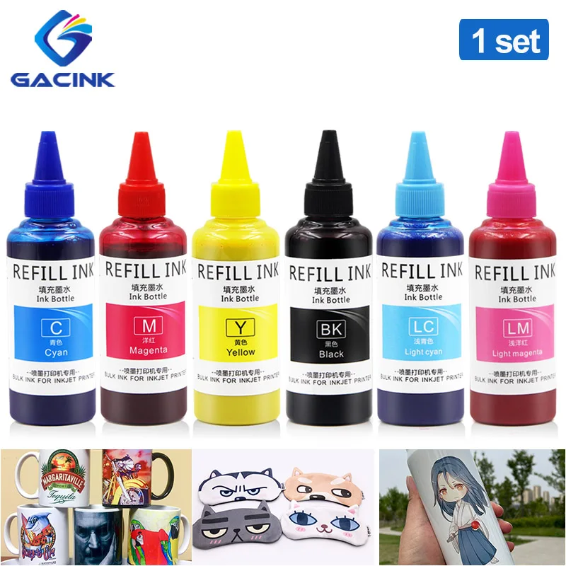 100ML*6 Sublimation Ink For For Epson L805 L850 L810 L805 L800 L1800 L210 L220 L355 L365 L1300 L1455 L3050 L3060 6Colors